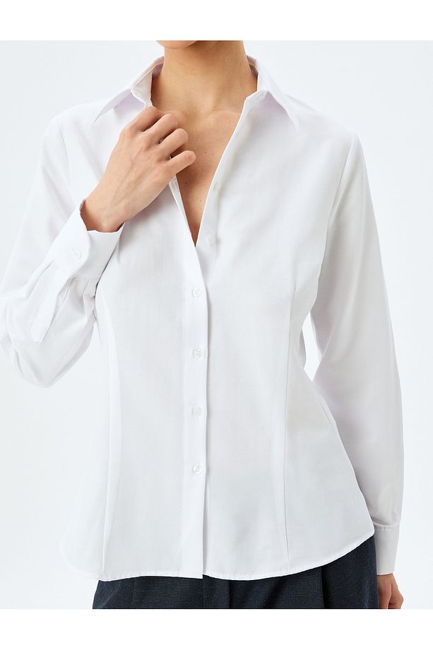 Regular Fit Uzun Kollu Klasik Yaka Poplin Gömlek - 5
