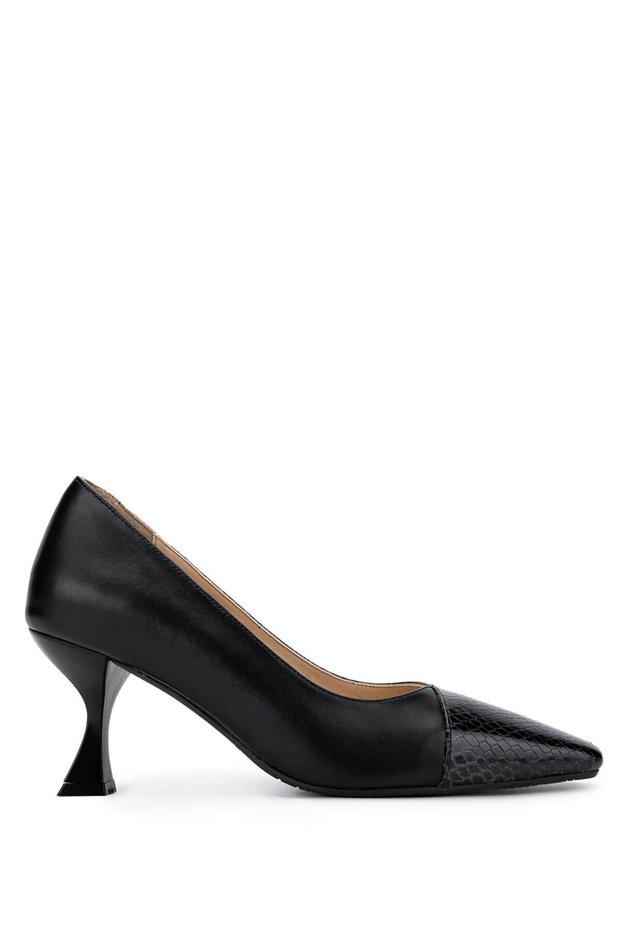 Women's Genuine Leather Black Heeled Shoes
