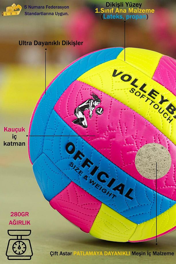 1.Kalite Yumuşak Yüzey Dikişli Soft Touch Voleybol Topu İç ve Dış Mekan 5no Çift Astar Eğitici Top - 1