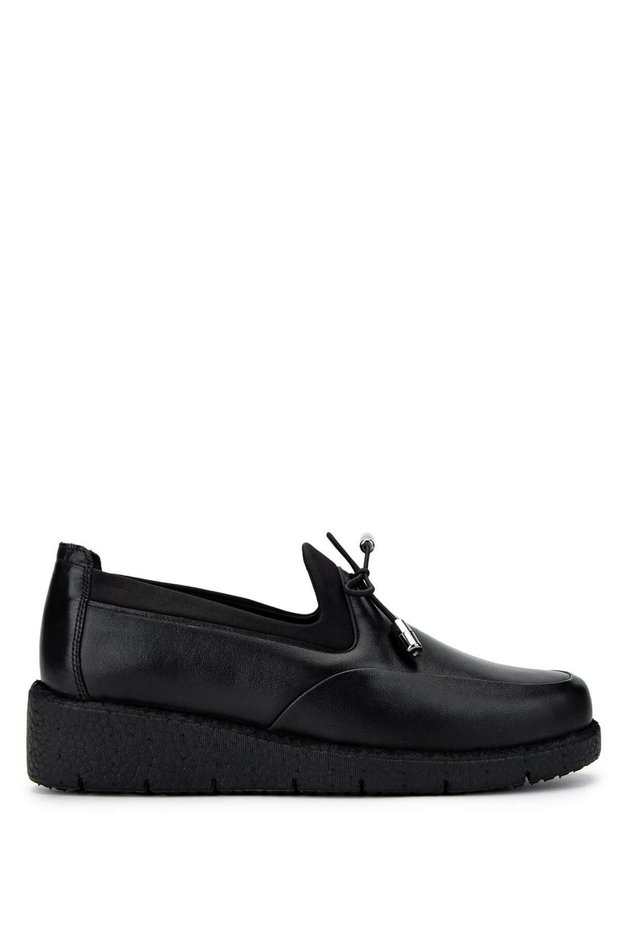Woman's Genuine Leather Black Leather Casual Shoes
