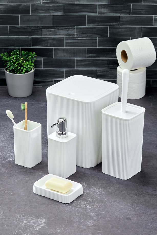 Line 5 Parça Kare Banyo Seti - Çöp Kovası WC Fırçası Sıvı-Katı Sabunluk Diş Fırçası - 2