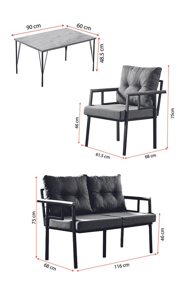 Saye Metal Bahçe Balkon Oturma Takımı 2+1+1+Orta Sehpa Antrasit - 6