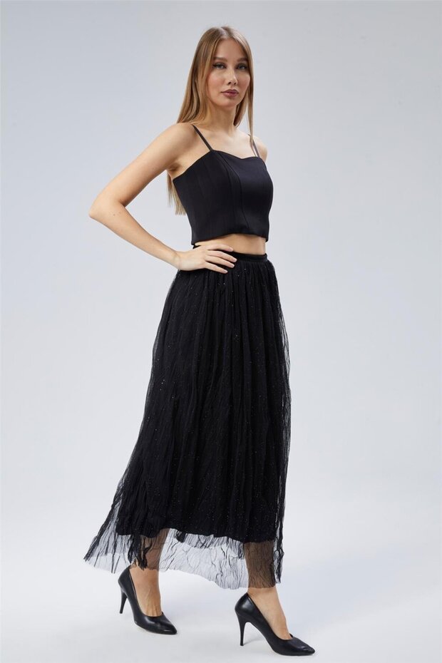 Tül Mini Simli Etek - 2