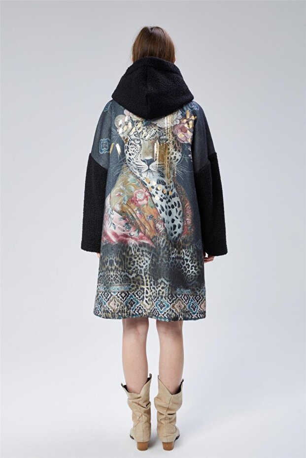 Leopard Panel Patterned Coat - 4