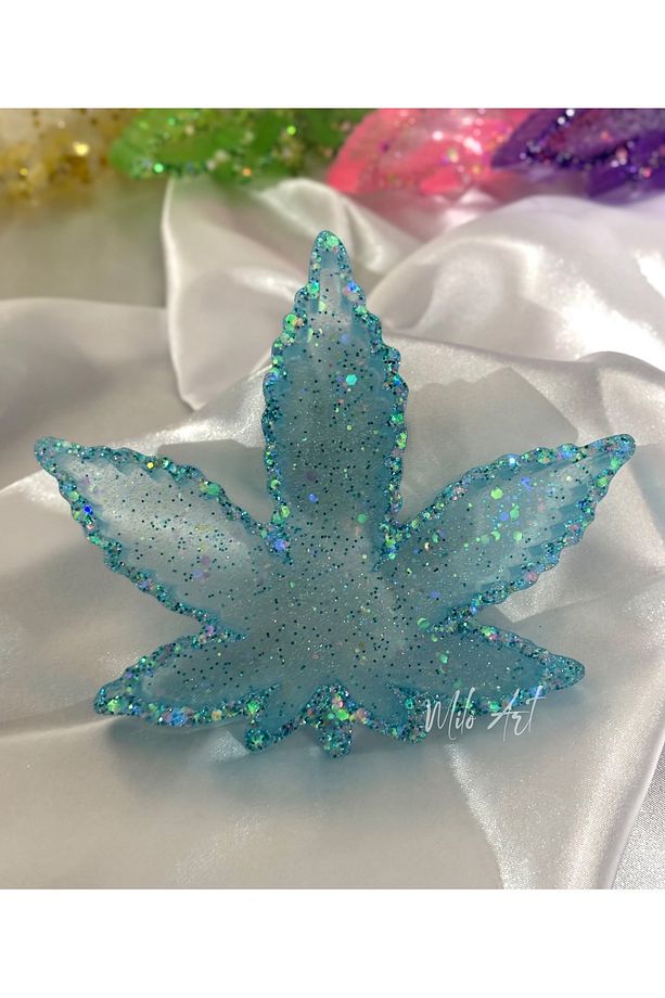 Simli Glitterlı Yaprak Şeklinde Epoksi Küllük ( 1 Adet Mavi ) - 4