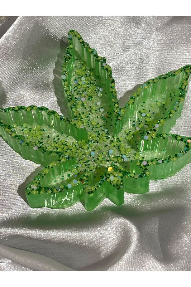 Simli Glitterlı Yaprak Şeklinde Epoksi Küllük Kül Tabağı ( 1 Adet Yeşil ) - 4