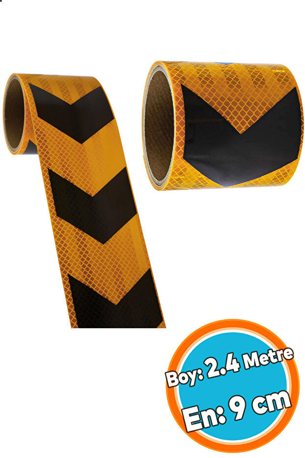 Yellow Black Marked Directional Reflective Reflective Strip Tape 9 cm Warning Tape Adhesive 2.4 Mt