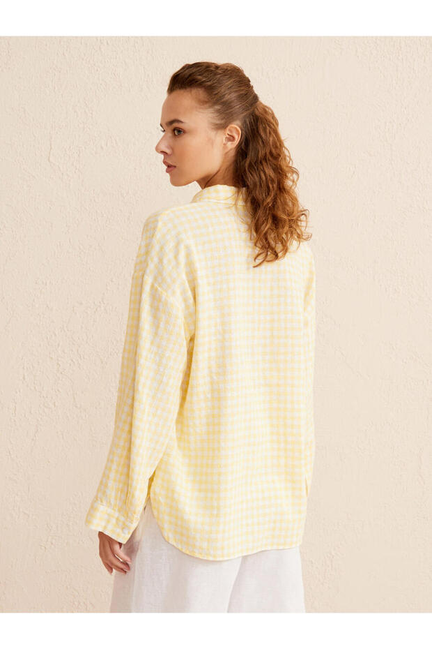 Kadın Oversize Ekoseli Gömlek - 4