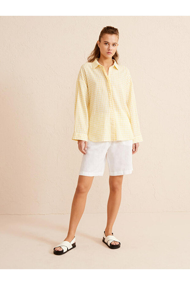 Kadın Oversize Ekoseli Gömlek - 3