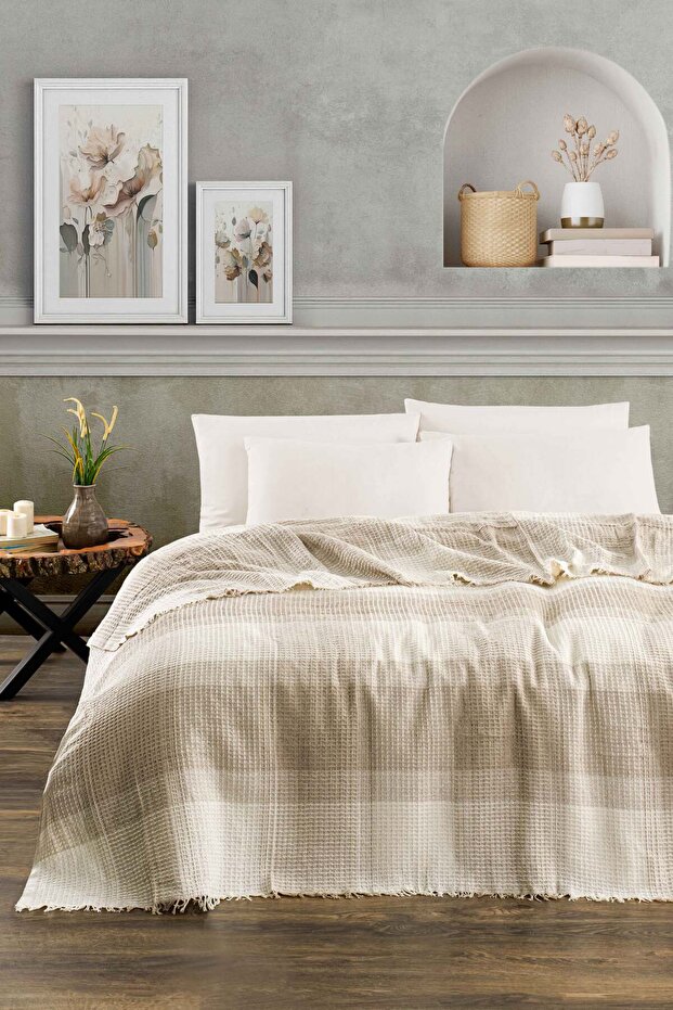 Beige Plaid Gunes Model - Double Pique 200X230