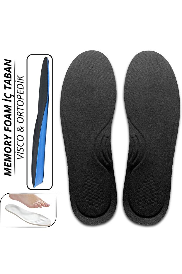 Ortopedik Memory Foam Tabanlık, Konfor & Rahat Ark Takviyeli, Şok Emici Ayakkabı Tabanı, Siyah - 1