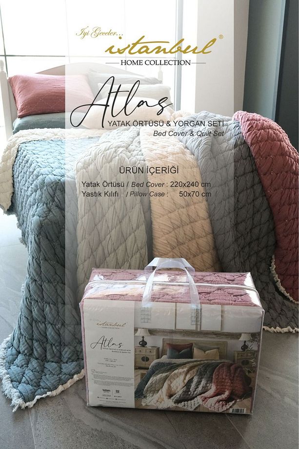ATLAS %100 PAMUKLU ÇİFT KİŞİLİK MÜSLİN  YATAK ÖRTÜSÜ VE YORGAN SETİ - 2