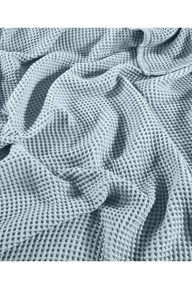 Hawaii Mavi %100 Pamuk Tek Kişilik 160x240cm Waffle Saçaksız Yatak Örtüsü/1 Adet 50x70cm Yastık - 4