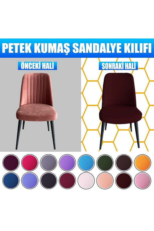 6 Adet Petek Kumaş Gül Tipi Sandalye Kılıfı & Sandalye Örtüsü Seti - 4