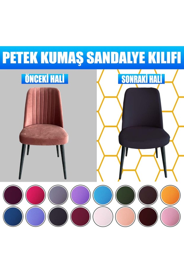 6 Adet Petek Kumaş Gül Tipi Sandalye Kılıfı & Sandalye Örtüsü Seti - 6