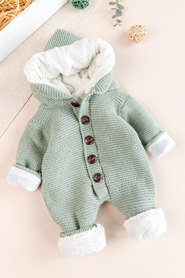 Knitwear Knitted Welsoft Lined Hooded Winter Baby Rompers