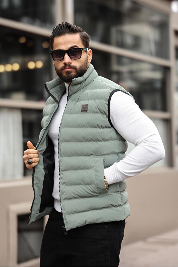 High Collar, Double-Stitched, Quilted, Standard-Fit, Puffer Vest 24Use2478
