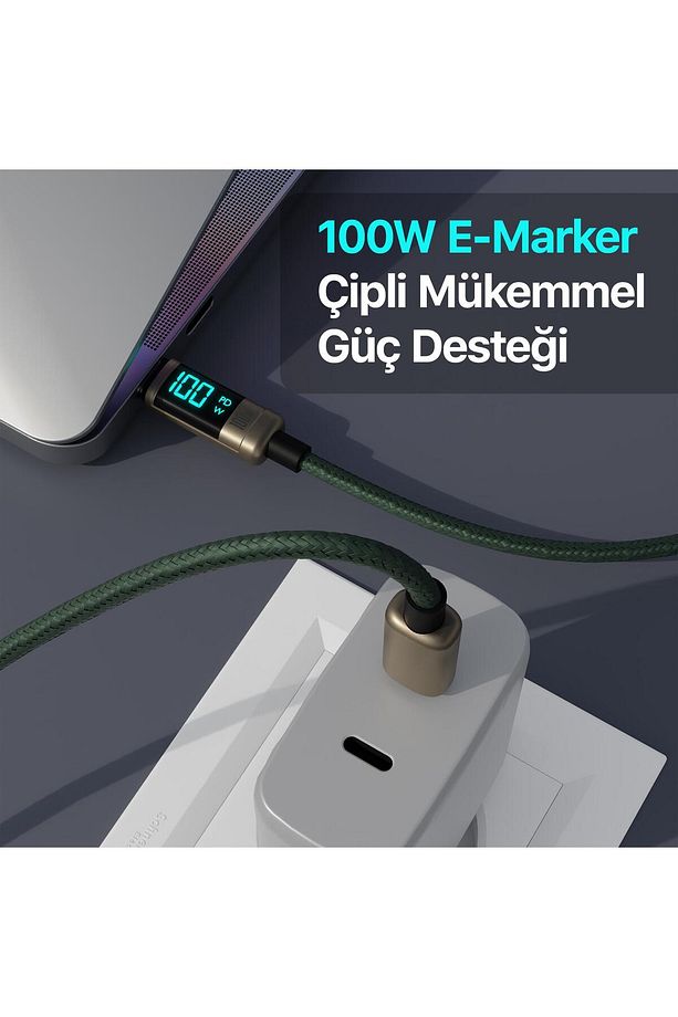 Type-c To Type-c 100w 480mbps E-marker Çipli Led Dijital Ekranlı Şarj Ve Data Kablosu 1 Metre Br - 4