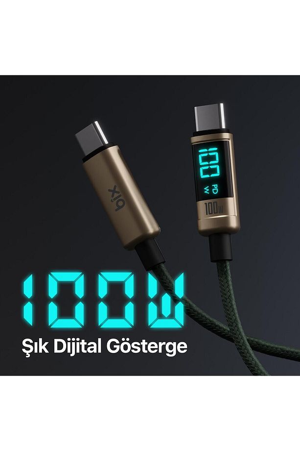 Type-c To Type-c 100w 480mbps E-marker Çipli Led Dijital Ekranlı Şarj Ve Data Kablosu 1 Metre Br - 6