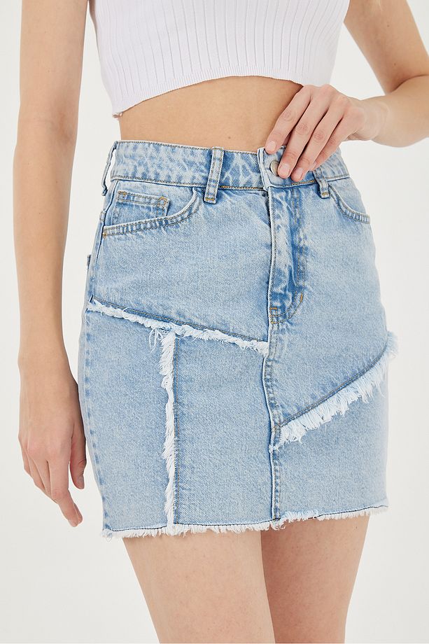 Kadın Patch Detaylı  Denim Şort Etek - 6