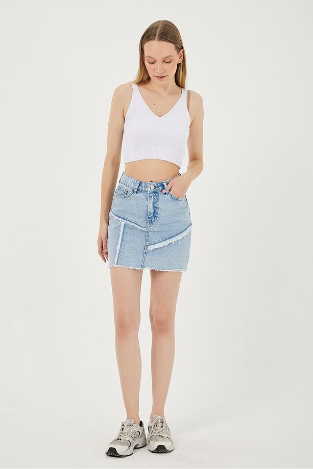 Kadın Patch Detaylı  Denim Şort Etek - 2