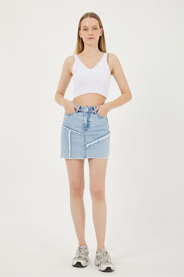 Kadın Patch Detaylı  Denim Şort Etek - 1