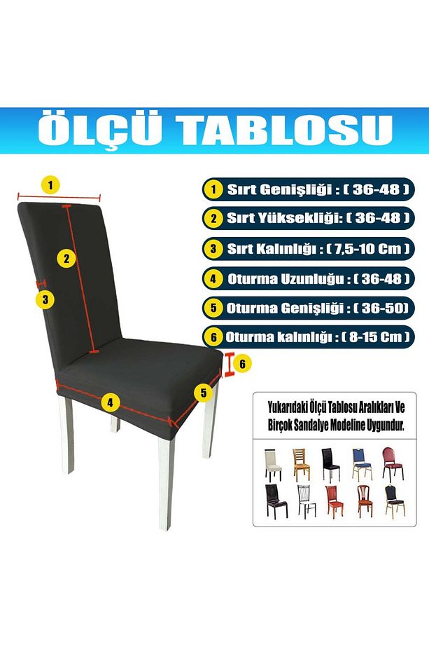 6 Adet Fransız Pamuklu Kumaş Salon Tipi Sandalye Kılıfı & Sandalye Örtüsü Seti - 8