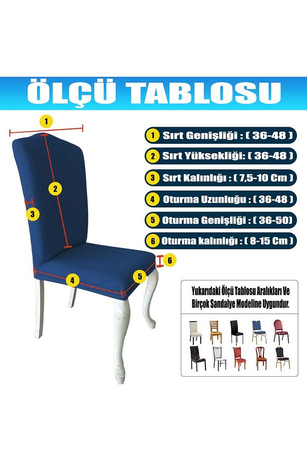 6 Adet Fransız Pamuklu Kumaş Avangarde Tipi Sandalye Kılıfı & Sandalye Örtüsü Seti - 6