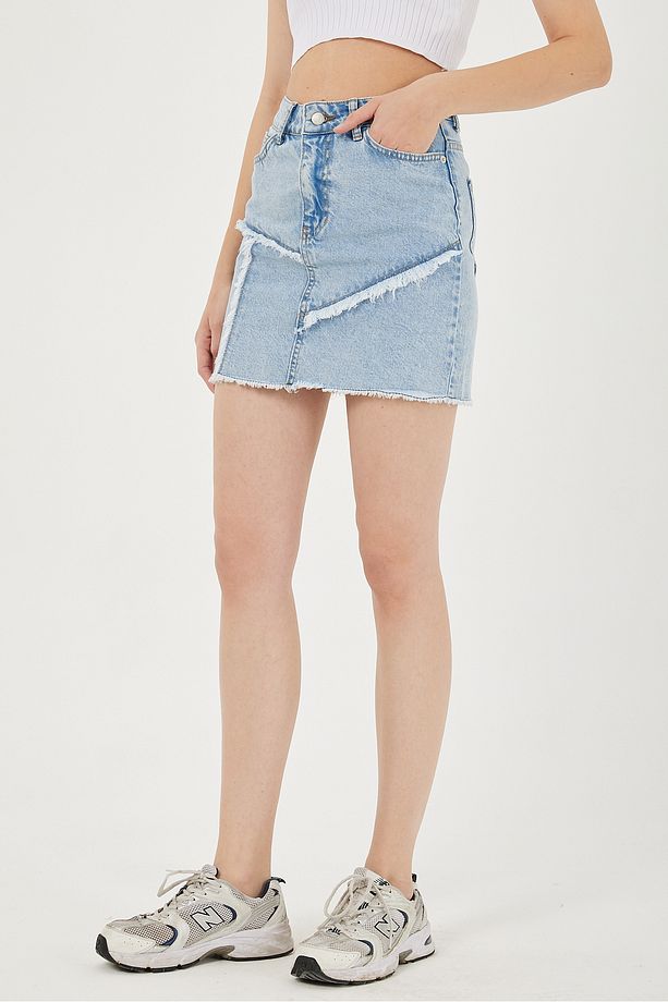 Kadın Patch Detaylı  Denim Şort Etek - 4