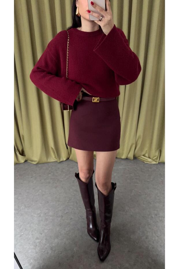 تنورة أساسية باللون العنابي - 2