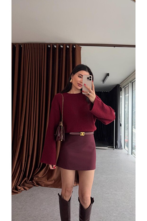 تنورة أساسية باللون العنابي - 1