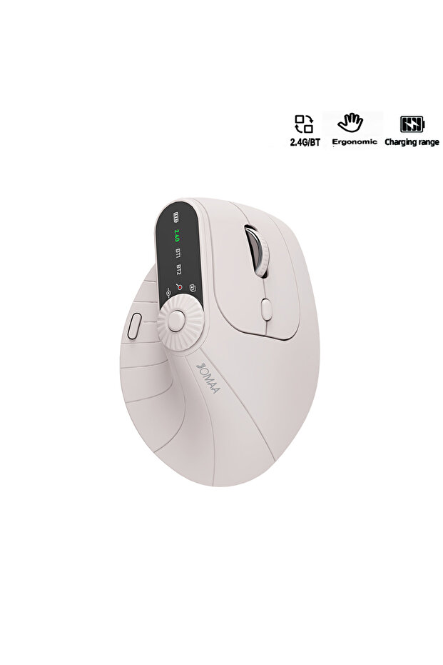 Beige Multi-Device Vertical Ergonomic Mouse With Function Adjustment Kno Rechargeable 2.4G Bluetooth - 1