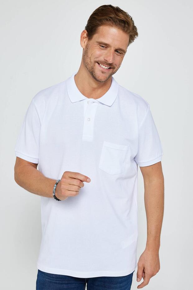 Men's Classic Fit Comfortable Cut 100% Cotton Plain Pique White Polo Collar T-Shirt