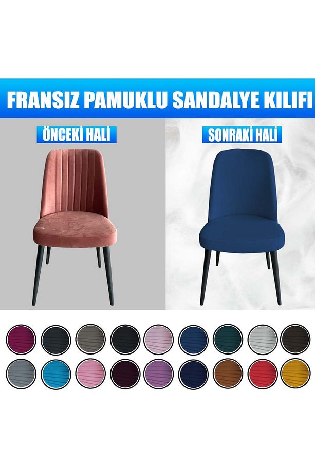 6 Adet Petek Kumaş Gül Tipi Sandalye Kılıfı & Sandalye Örtüsü Seti - 4