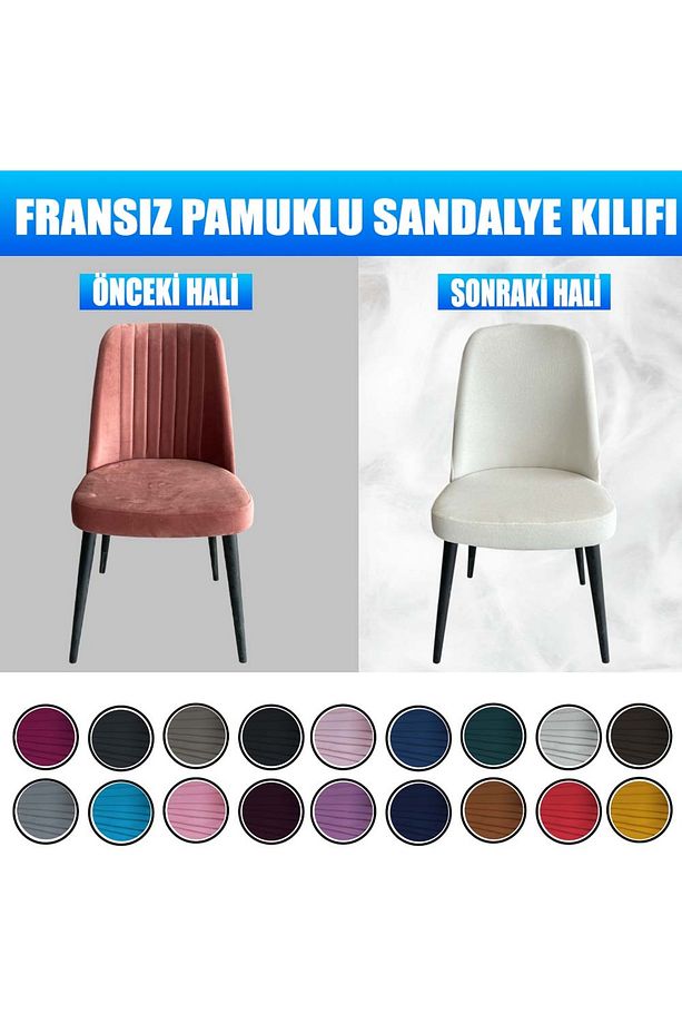 6 Adet Petek Kumaş Gül Tipi Sandalye Kılıfı & Sandalye Örtüsü Seti - 5