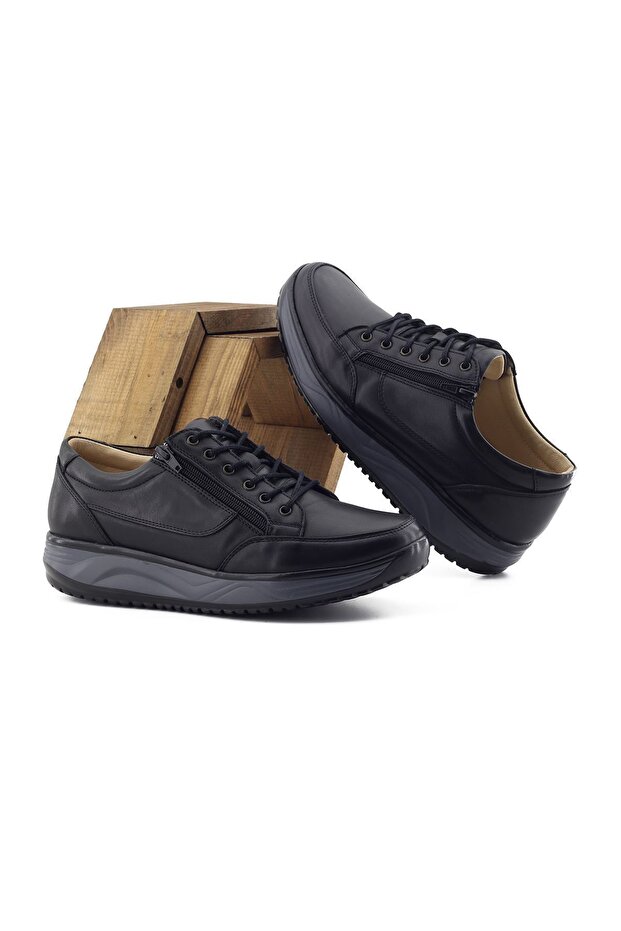 Genuine Leather Men's Casual Walking Shoes - 1655 Black