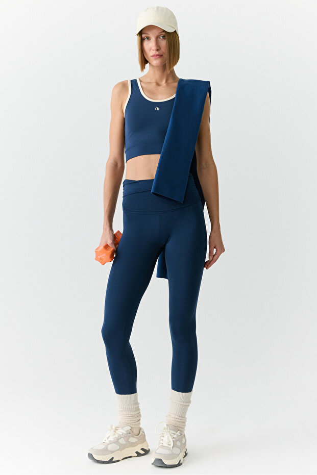 YANELİS Urban Beat Kadın Biyeli Sportswear Crop Lacivert Atlet - 5