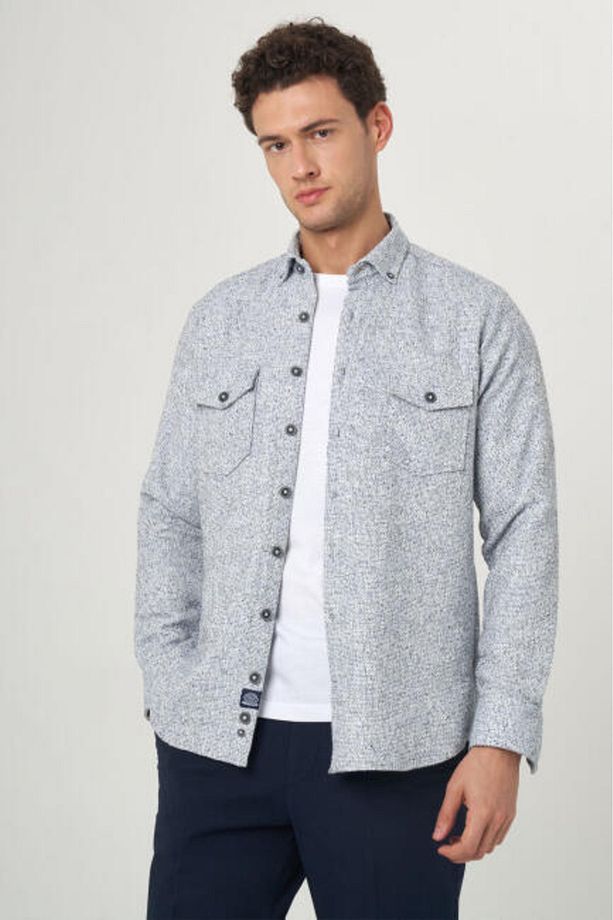 Regular Fit Uzun Kollu Mavi Flanel Erkek Gömlek - 6
