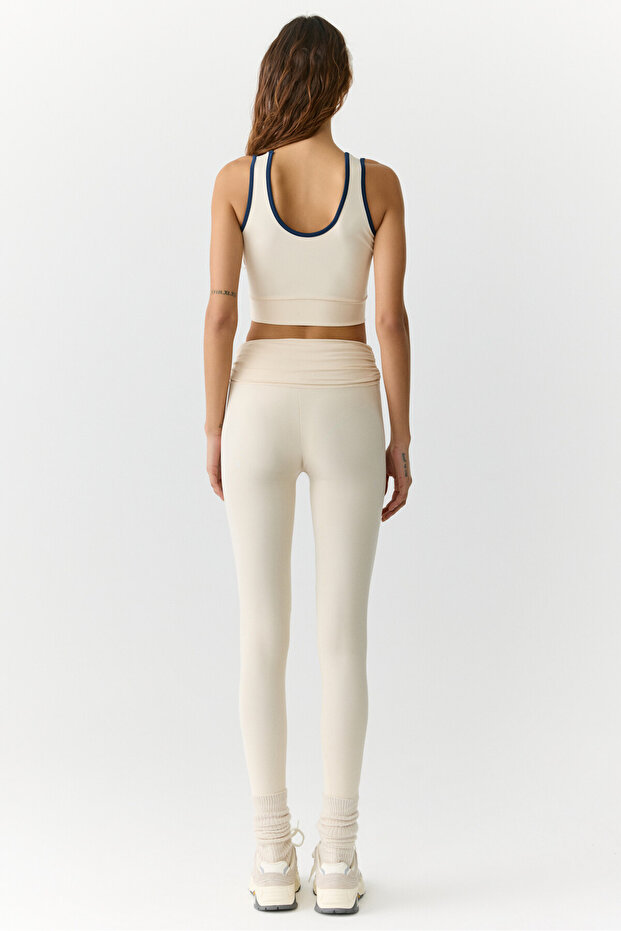 YANELİS Urban Beat Kadın Biyeli Sportswear Crop Ekru Atlet - 8