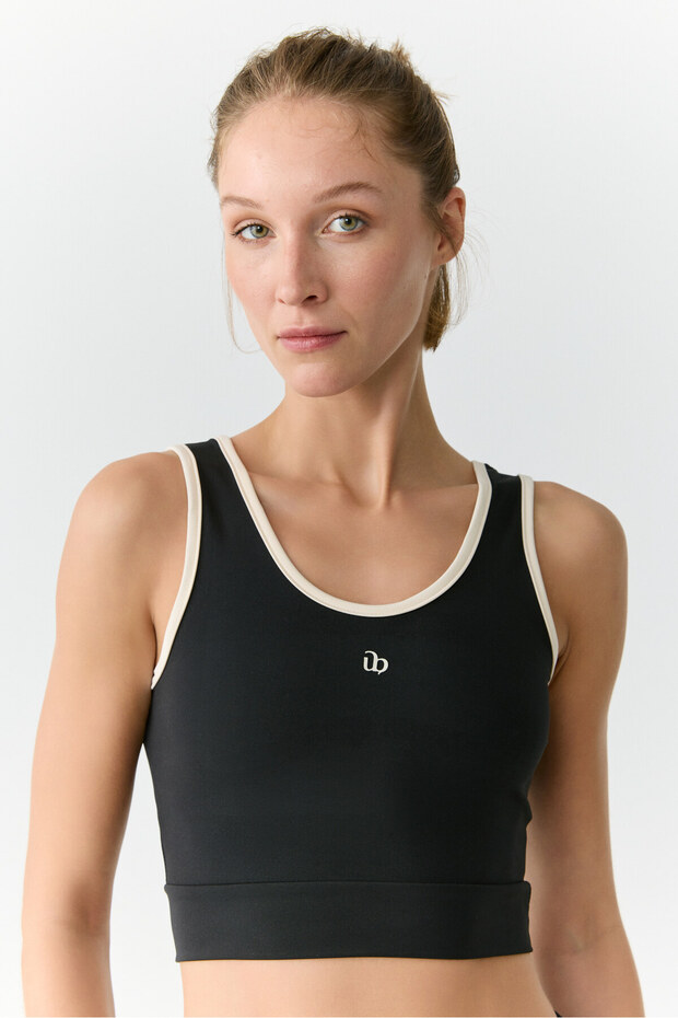 YANELİS Urban Beat Kadın Biyeli Sportswear Crop Siyah Atlet - 3