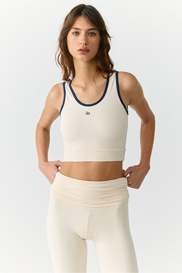 YANELİS Urban Beat Kadın Biyeli Sportswear Crop Ekru Atlet - 3