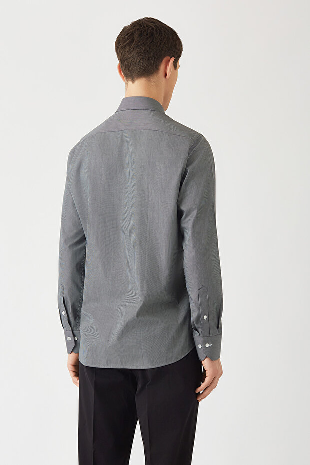 Regular Fit Uzun Kollu Sıyah Klasik Erkek Gömlek - 2