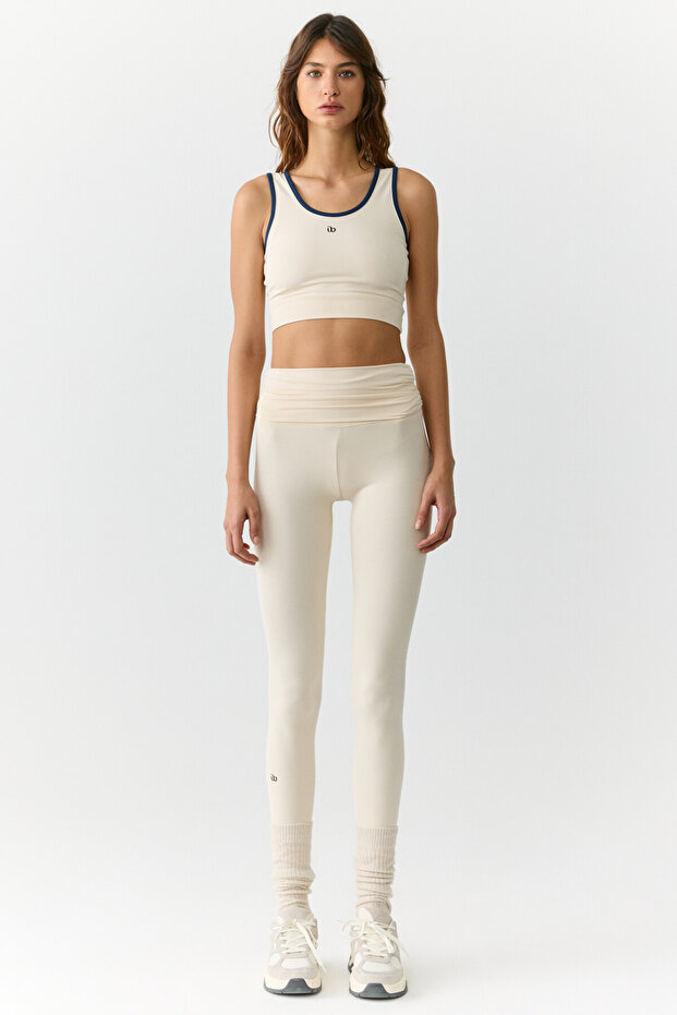 YANELİS Urban Beat Kadın Biyeli Sportswear Crop Ekru Atlet - 2