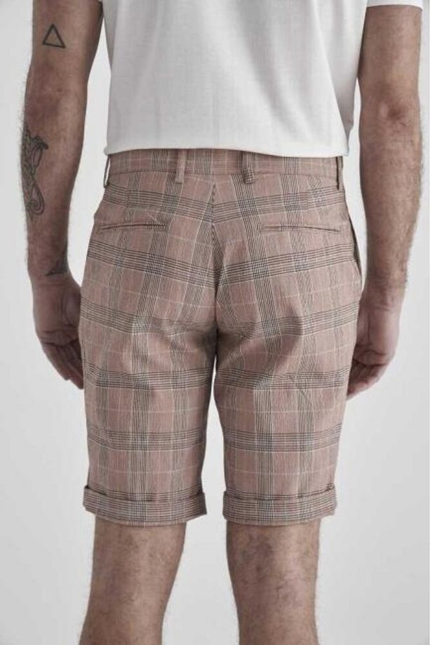 Regular Fit Somon Ekoseli Bermuda Erkek Şort - 4
