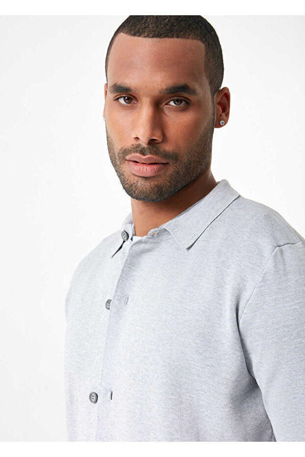 Gri Renk Çelik Örme Triko Hırka - 4