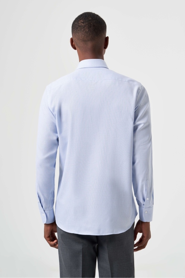 قميص رجالي كلاسيكي أزرق اللون ذو قصة عادية - 2