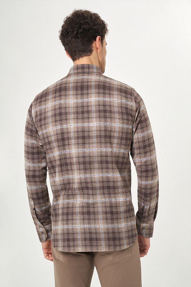 Regular Fit Uzun Kollu Kahve Flanel Erkek Gömlek - 2