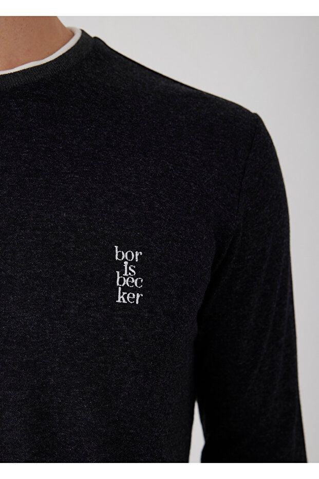 Antrasit Renk Logo Detaylı Örme Sweat - 6