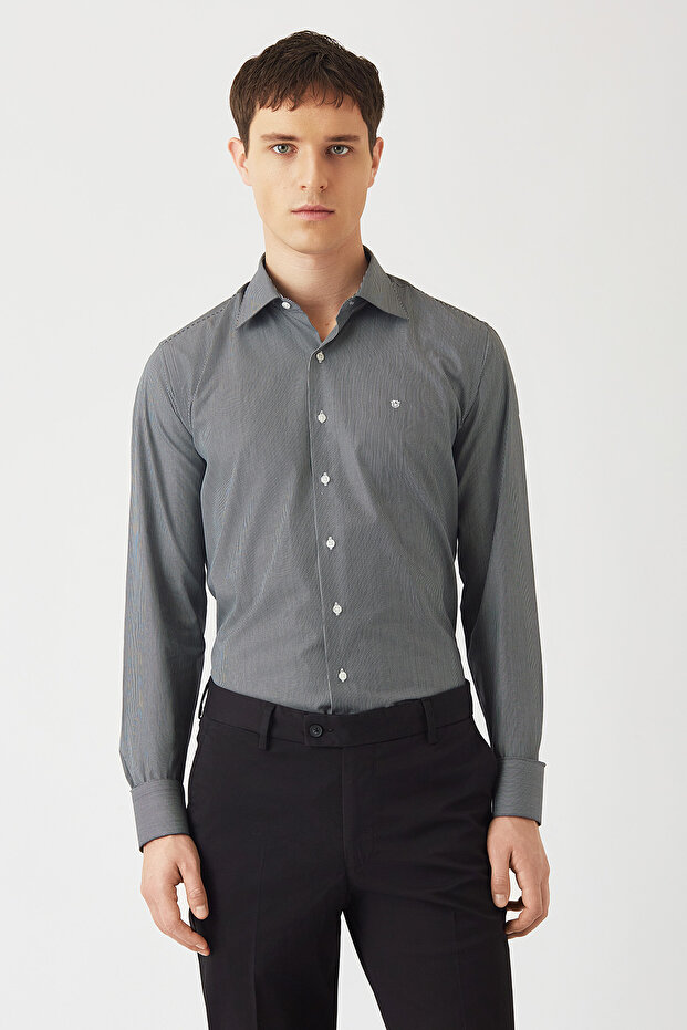 Regular Fit Uzun Kollu Sıyah Klasik Erkek Gömlek - 1