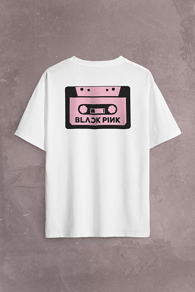 Black Pink Blackpink Cassette Music South Korea Back Front Printed Oversize T-Shirt Unisex T-shirt